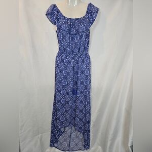 Kingston Grey Blue Paisley Flutter Sleeve Maxi Dress L Boho Festival Rayon